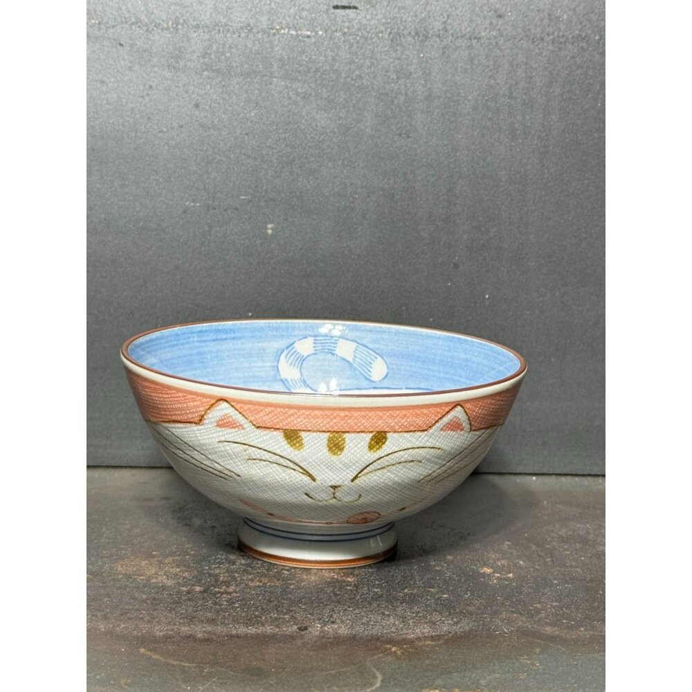 Kotobukiya Happy Cat Noodle Rice Soup Bowl Blue Japan Porcelain